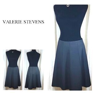 Valerie Steven's Black Seamed Pleated A-Line Skirt